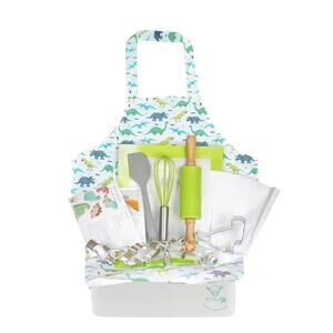 Tovla Jr Kids Dinosaur Baking Set 26-Piece Baking Tools Apron Mat Cutters Case